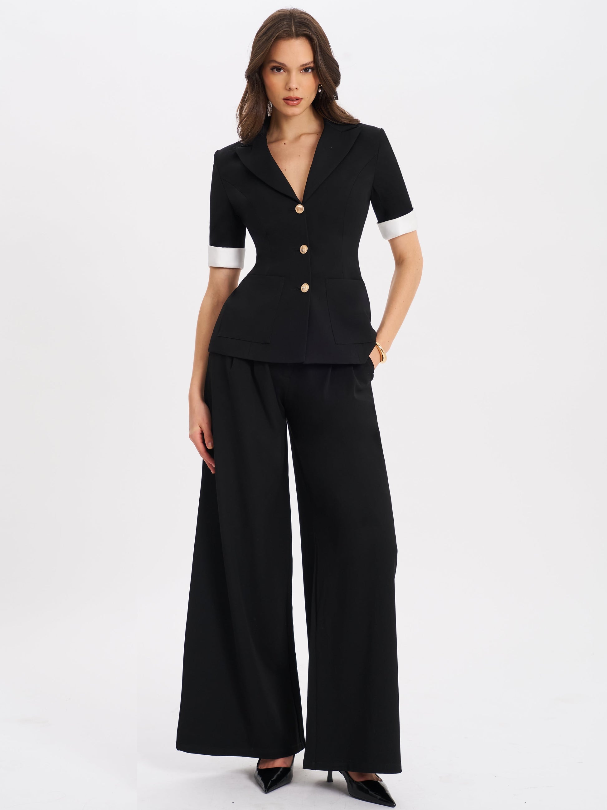 Aleeza Black Wide Leg Suit Pants - HOUSE OF SHE
