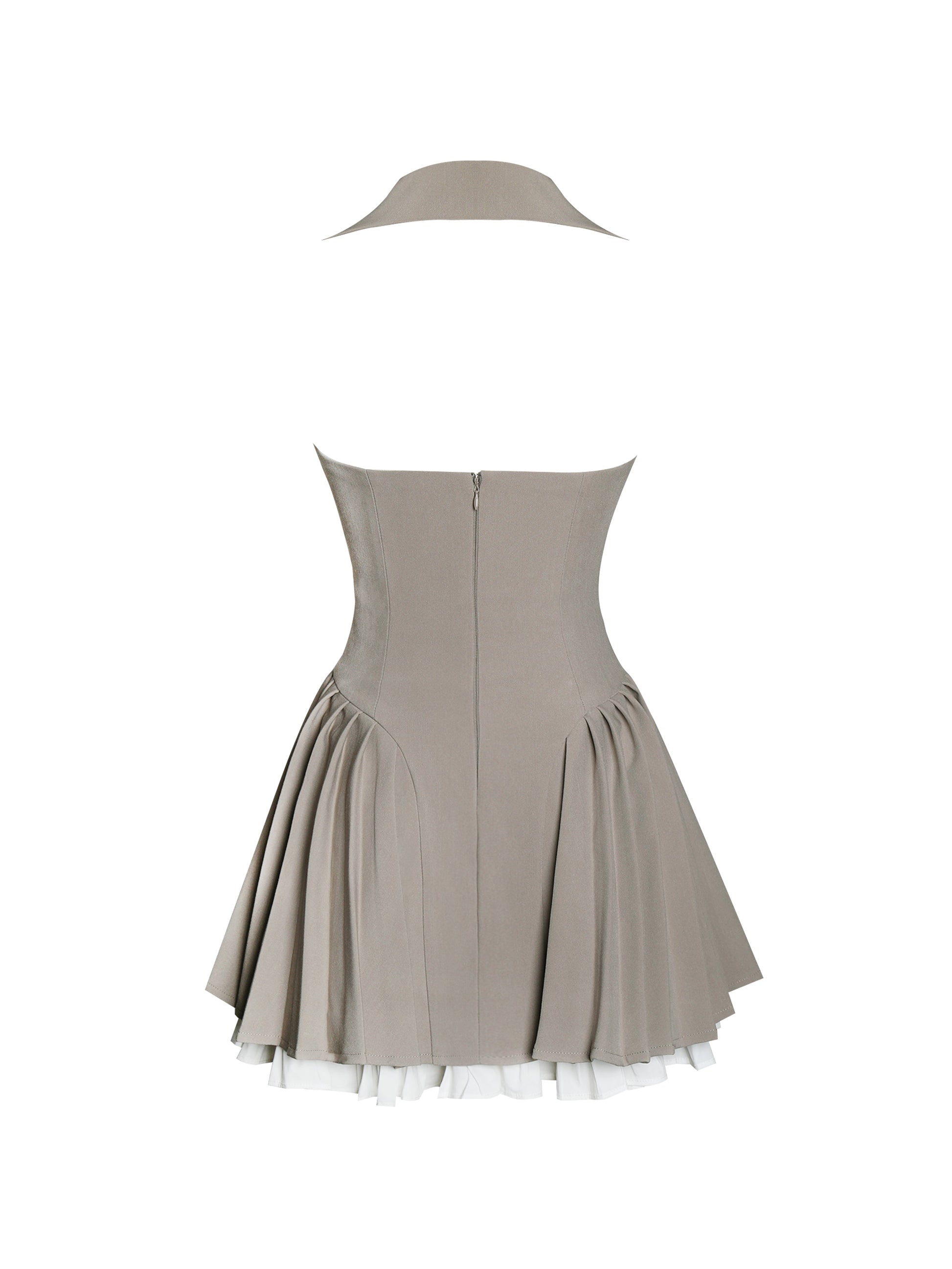 Hazel Brown Preppy Halter Neck Pleated Mini Dress - HOUSE OF SHE