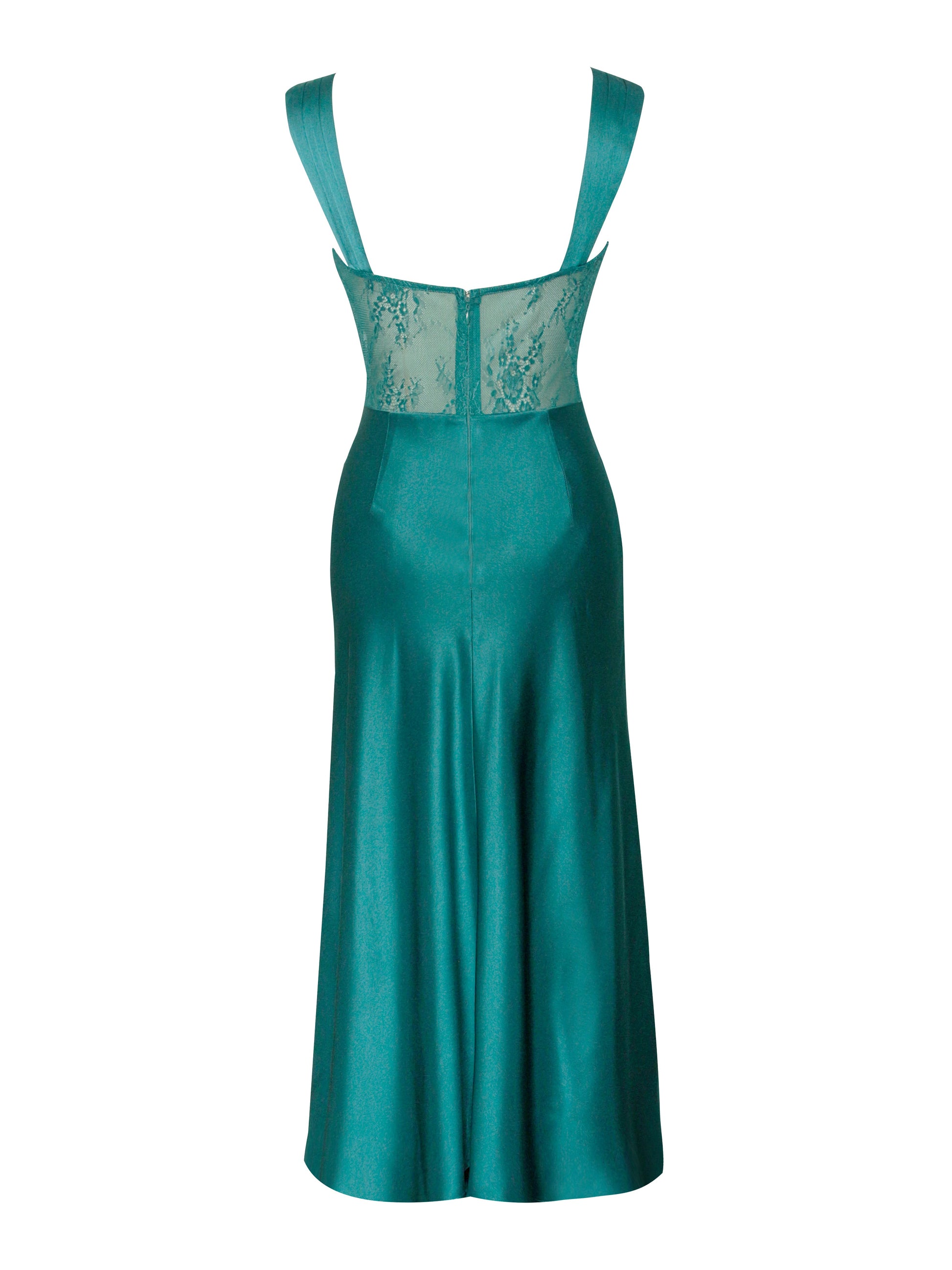 Perley Teal Satin and Lace Midi Dress  HOUSE OF SHE