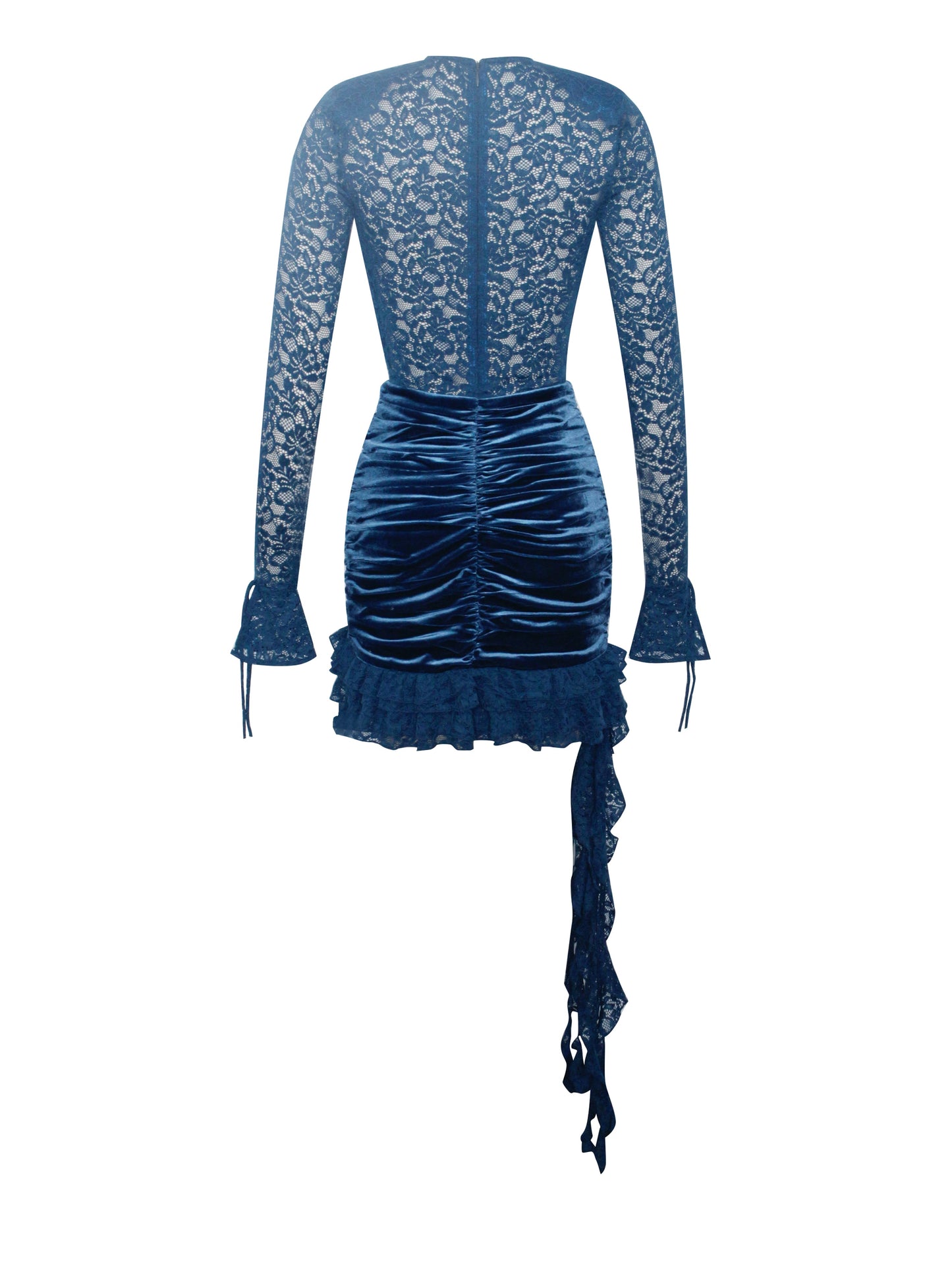 Nadi Teal Lace Velvet Mini Dress HOUSE OF SHE