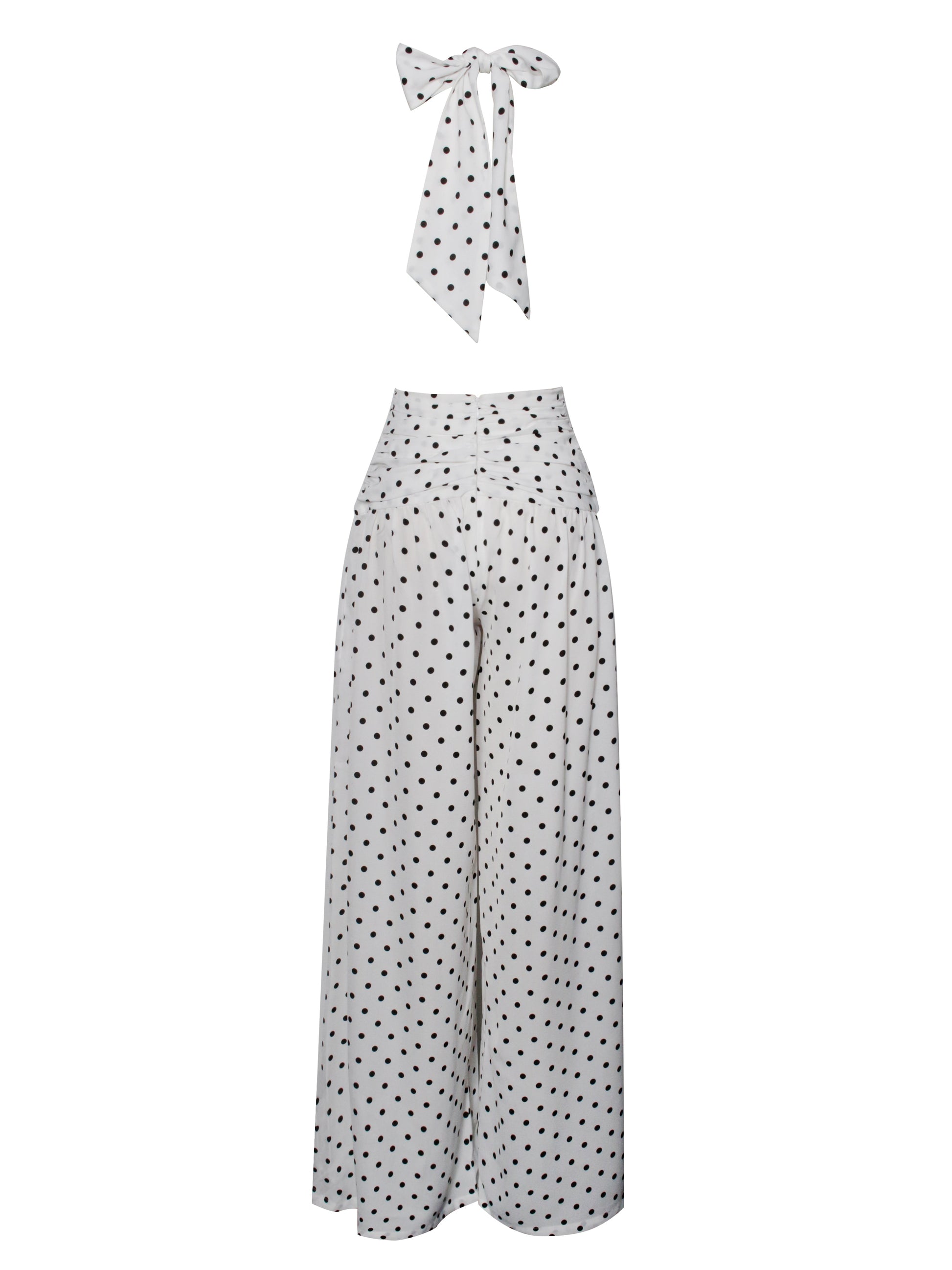 Oriana White Polka Dots Halter Jumpsuit - HOUSE OF SHE