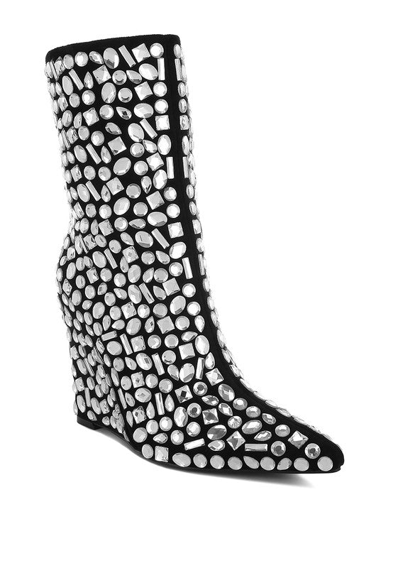 Trend Titan Diamante Slim Wedge Heel Boots HOUSE OF SHE