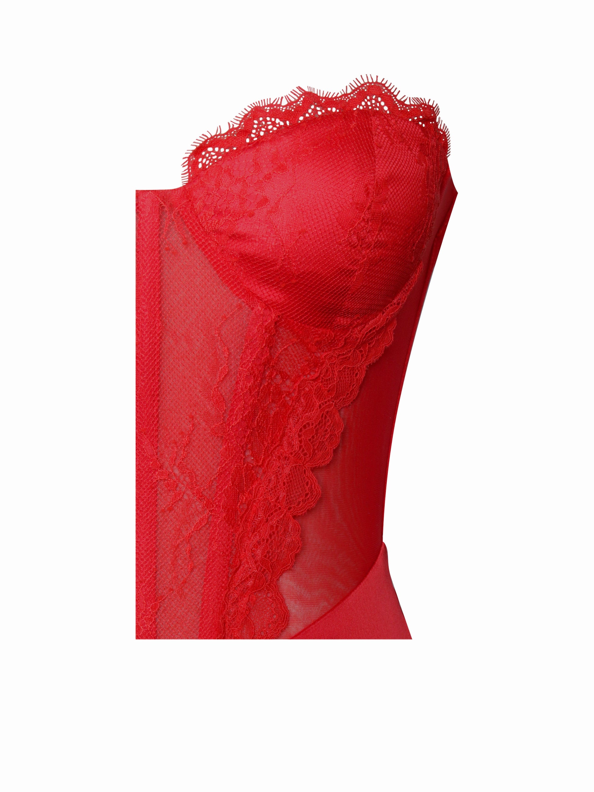 Lia Red Satin Lace Corset Maxi Dress - HOUSE OF SHE