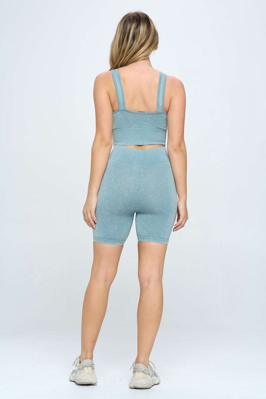 Mineral wash seamless biker shorts set HOUSE OF SHE