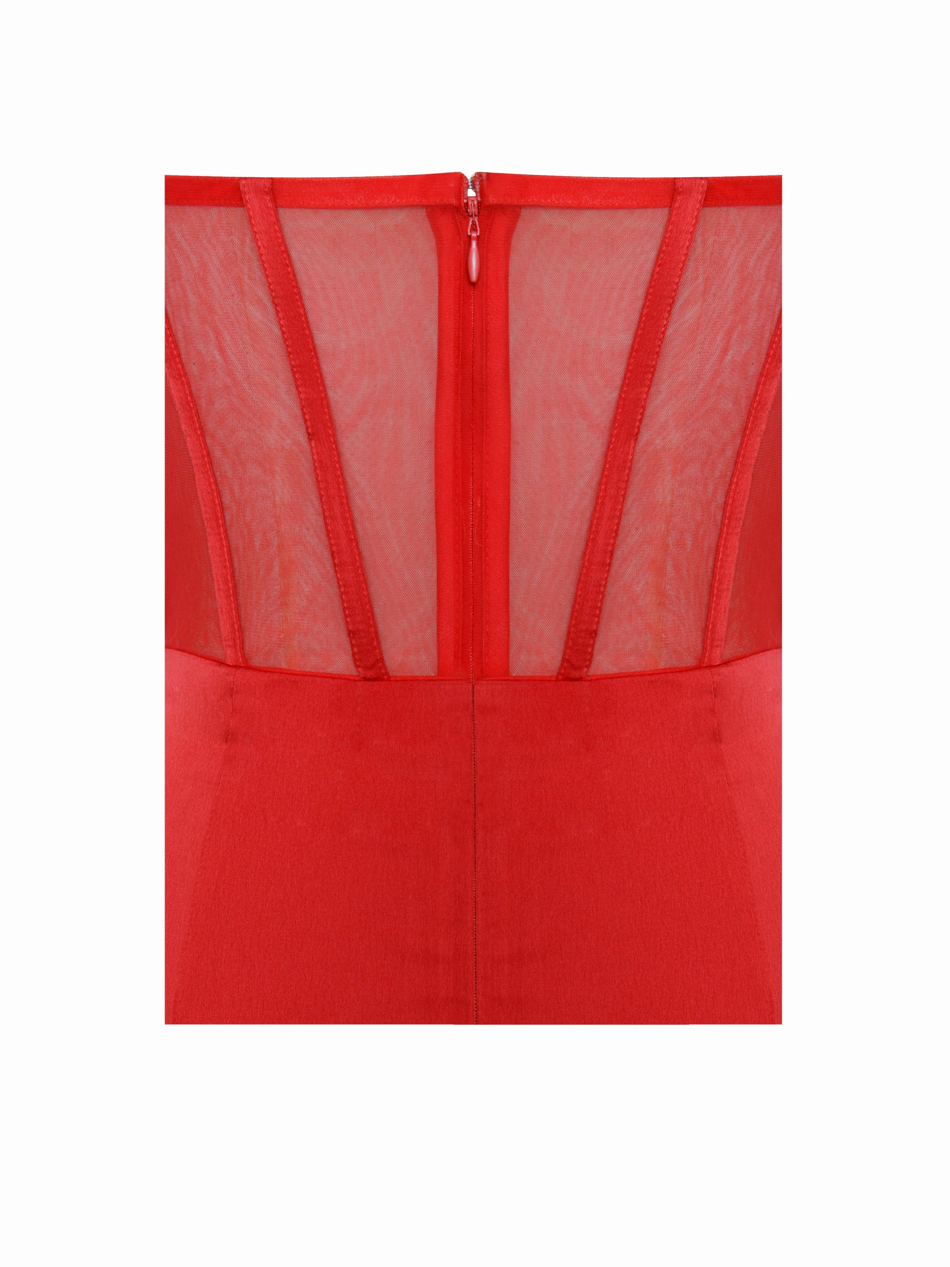 Lia Red Satin Lace Corset Maxi Dress - HOUSE OF SHE