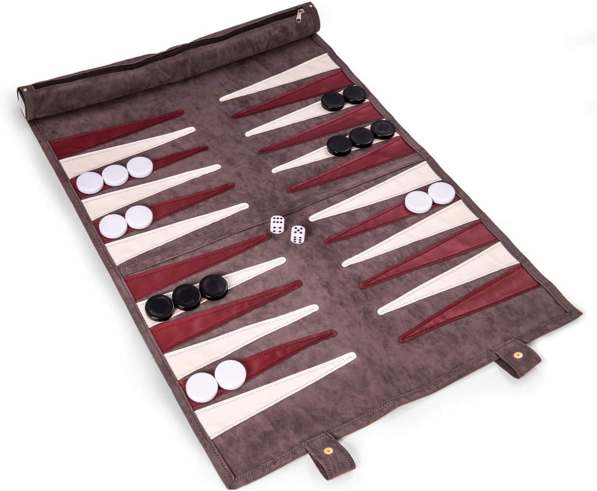 Christi Suede Roll-Up Backgammon Travel Set w/Playing Pieces - HOUSE OF SHE