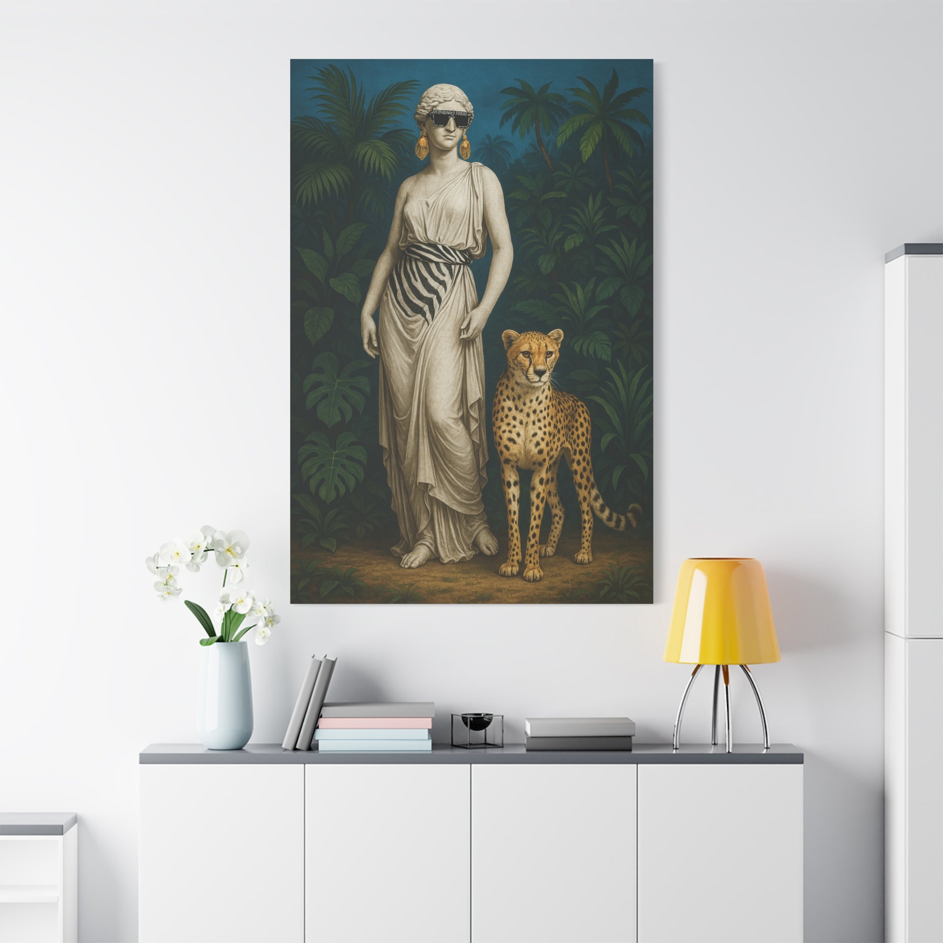 Sleek Safari Wall Art - Cool Woman and Leopard Canvas Print - HOUSE OF SHE