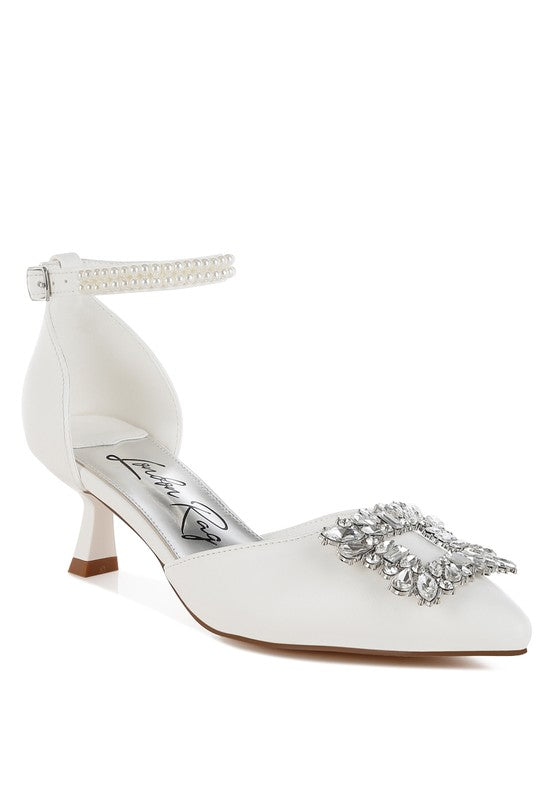 Onkana Diamante Brooch Kitten Heel Sandals - HOUSE OF SHE