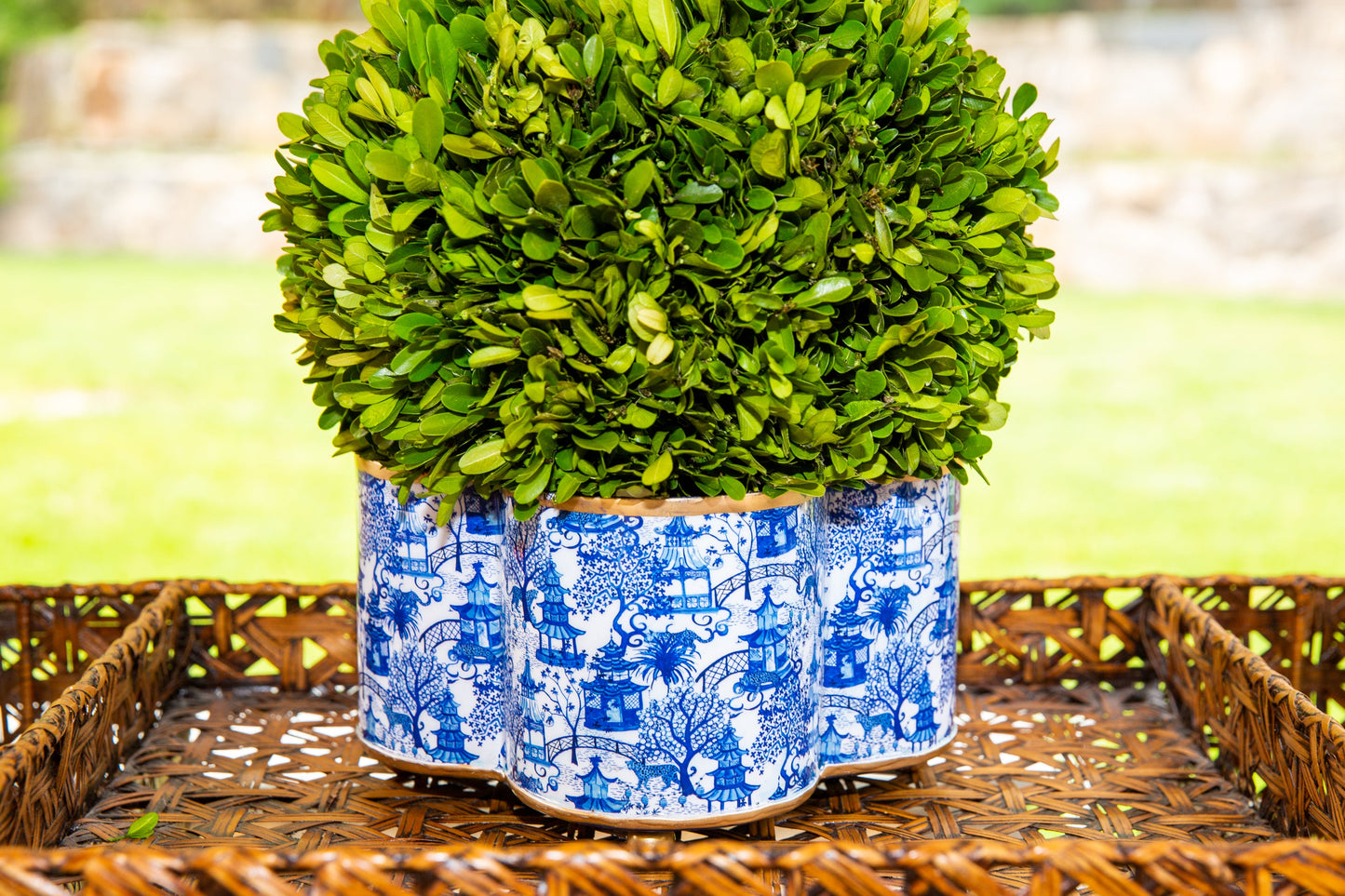 Garden Party Enameled Quatrefoil Cachepot Planter HOUSE OF SHE
