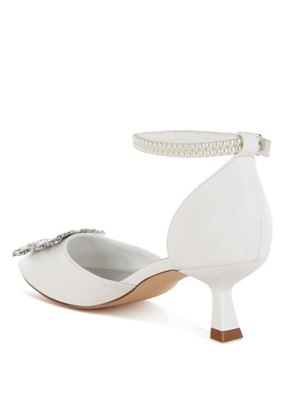Onkana Diamante Brooch Kitten Heel Sandals - HOUSE OF SHE