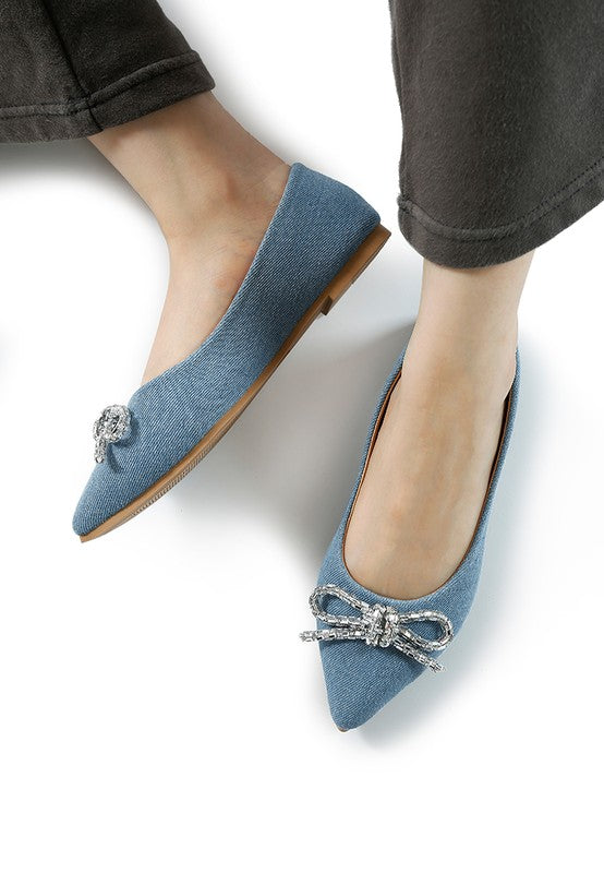 Ellerby Embellished Bow Detail Ballet Flats - HOUSE OF SHE
