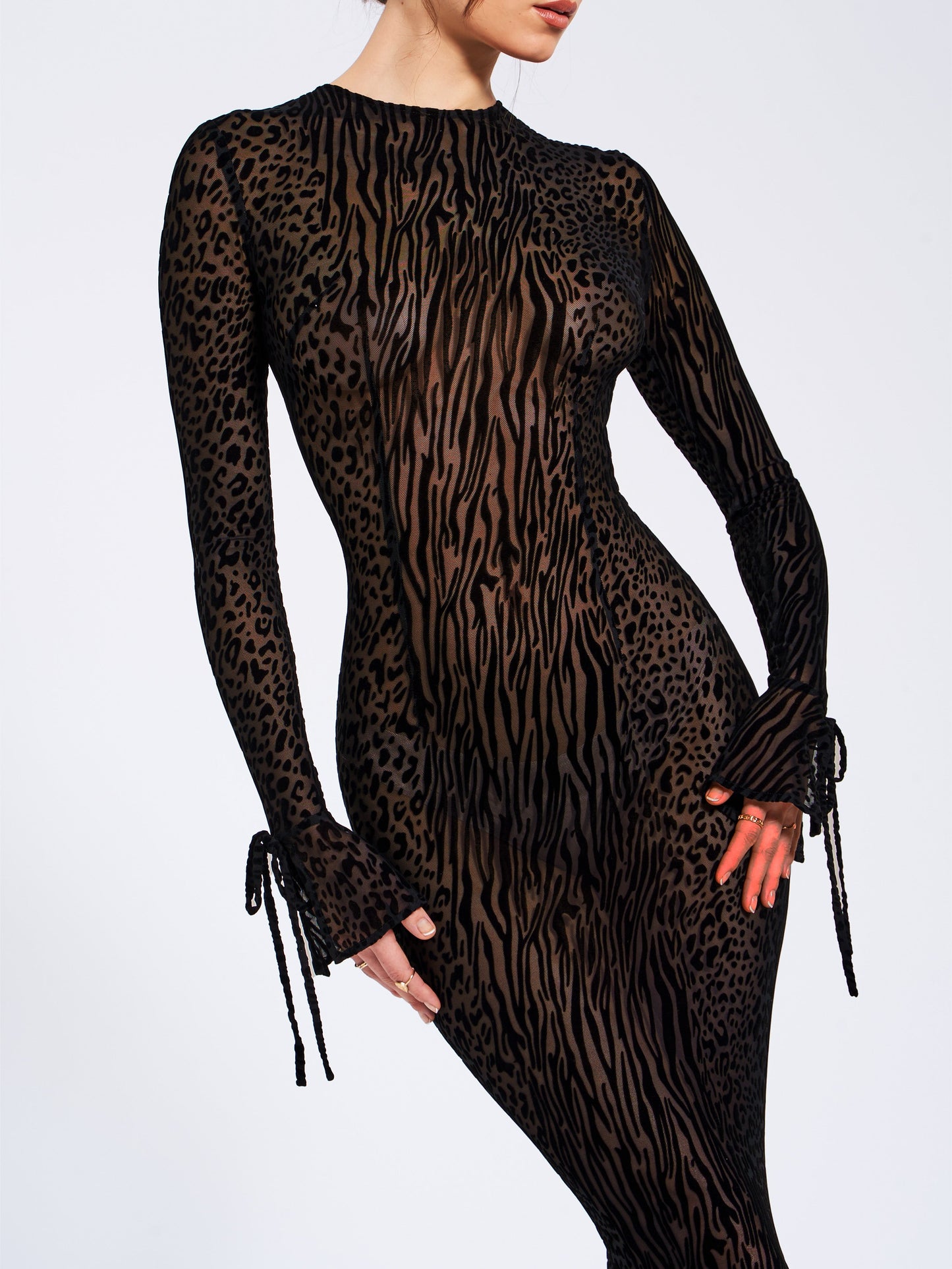 Lynn Black Animal Velvet Mesh Maxi Dress HOUSE OF SHE