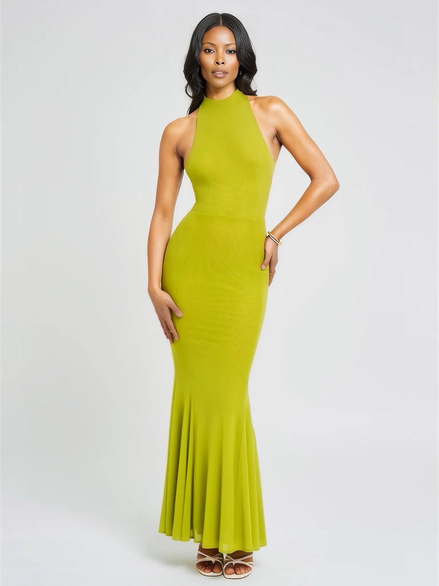 Irene Olive Green Mesh Turtleneck Dress - HOUSE OF SHE