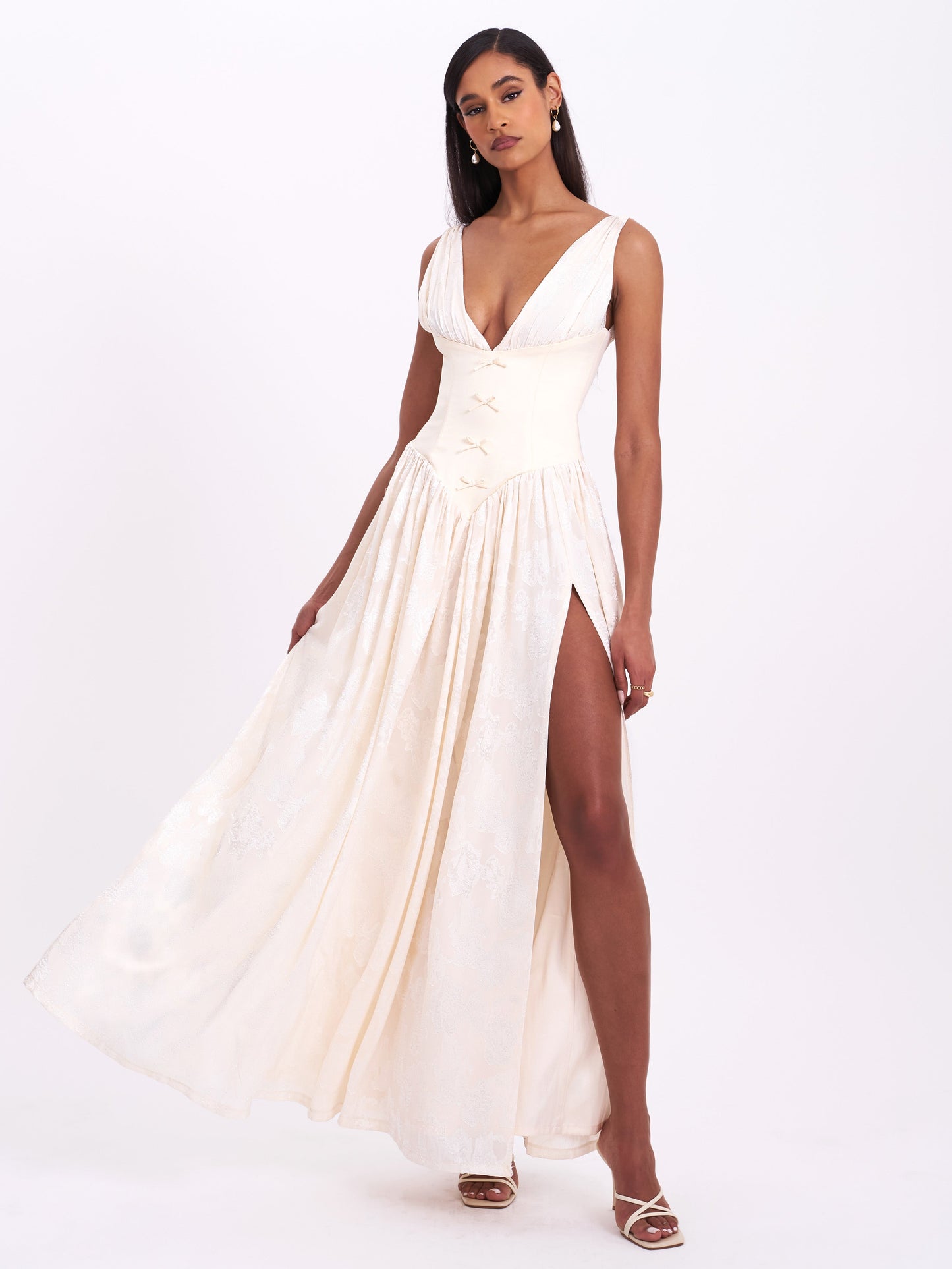 Reina High Slit Jacquard Maxi Dress