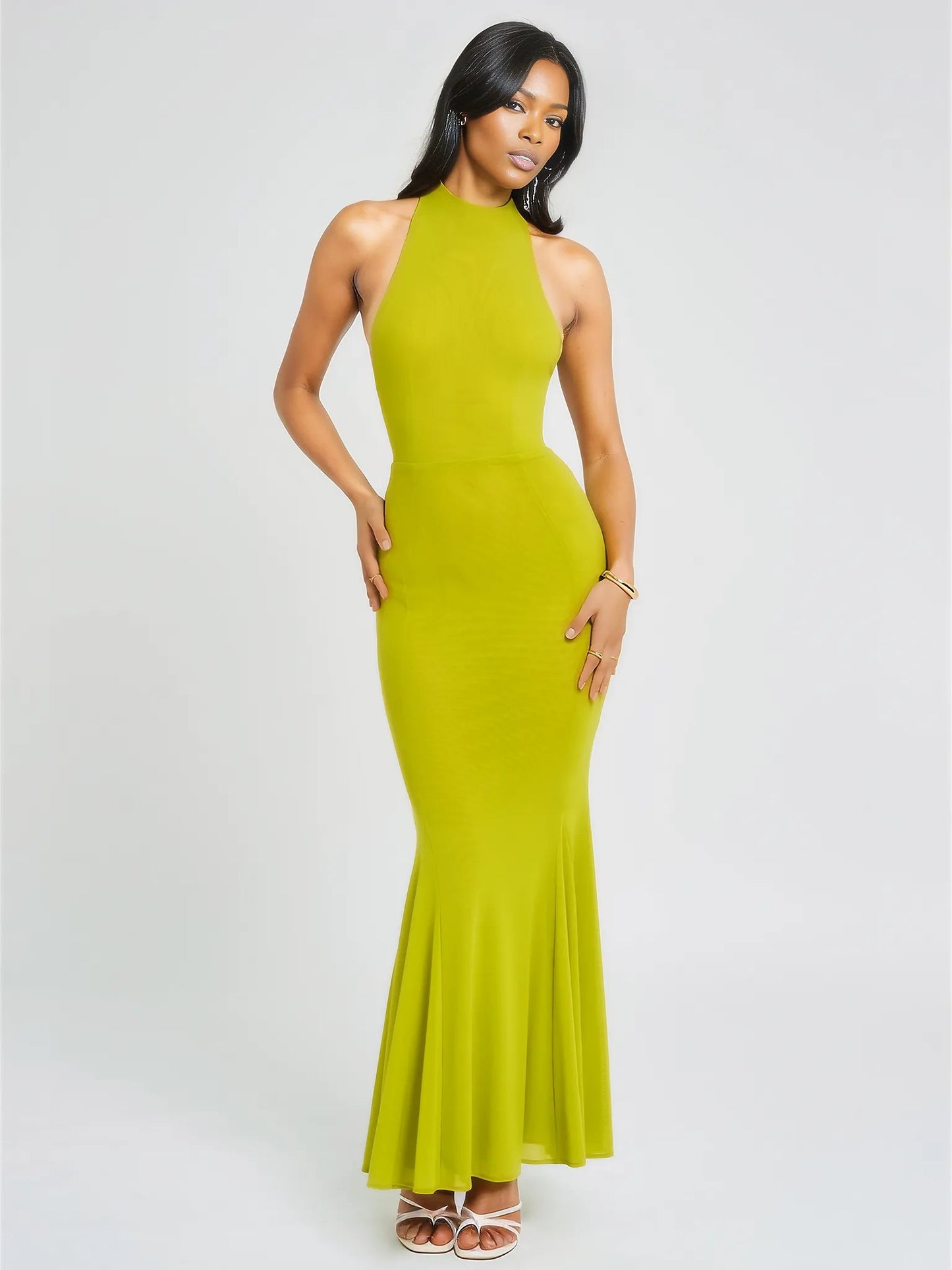 Irene Olive Green Mesh Turtleneck Dress - HOUSE OF SHE