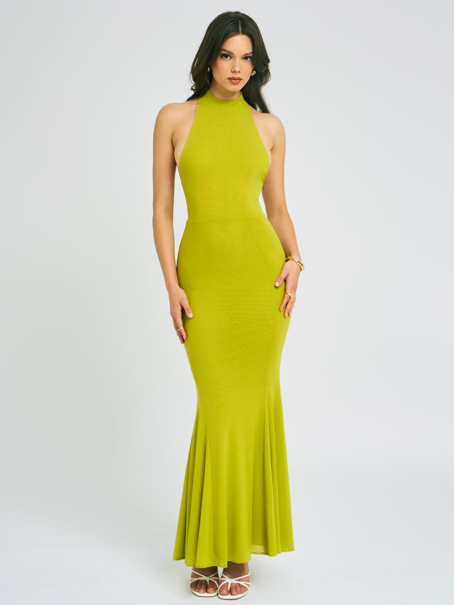 Irene Olive Green Mesh Turtleneck Dress - HOUSE OF SHE