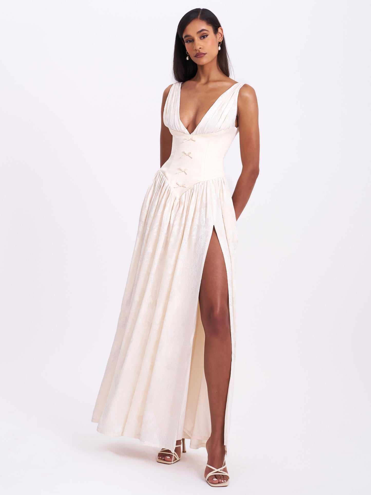 Reina High Slit Jacquard Maxi Dress
