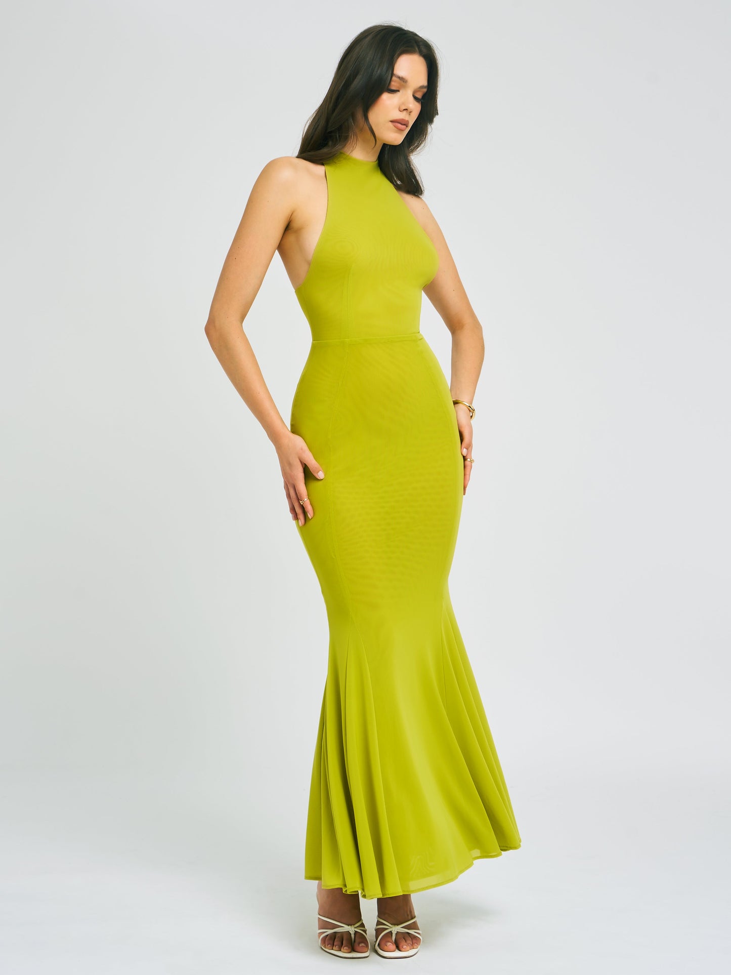 Irene Olive Green Mesh Turtleneck Dress - HOUSE OF SHE