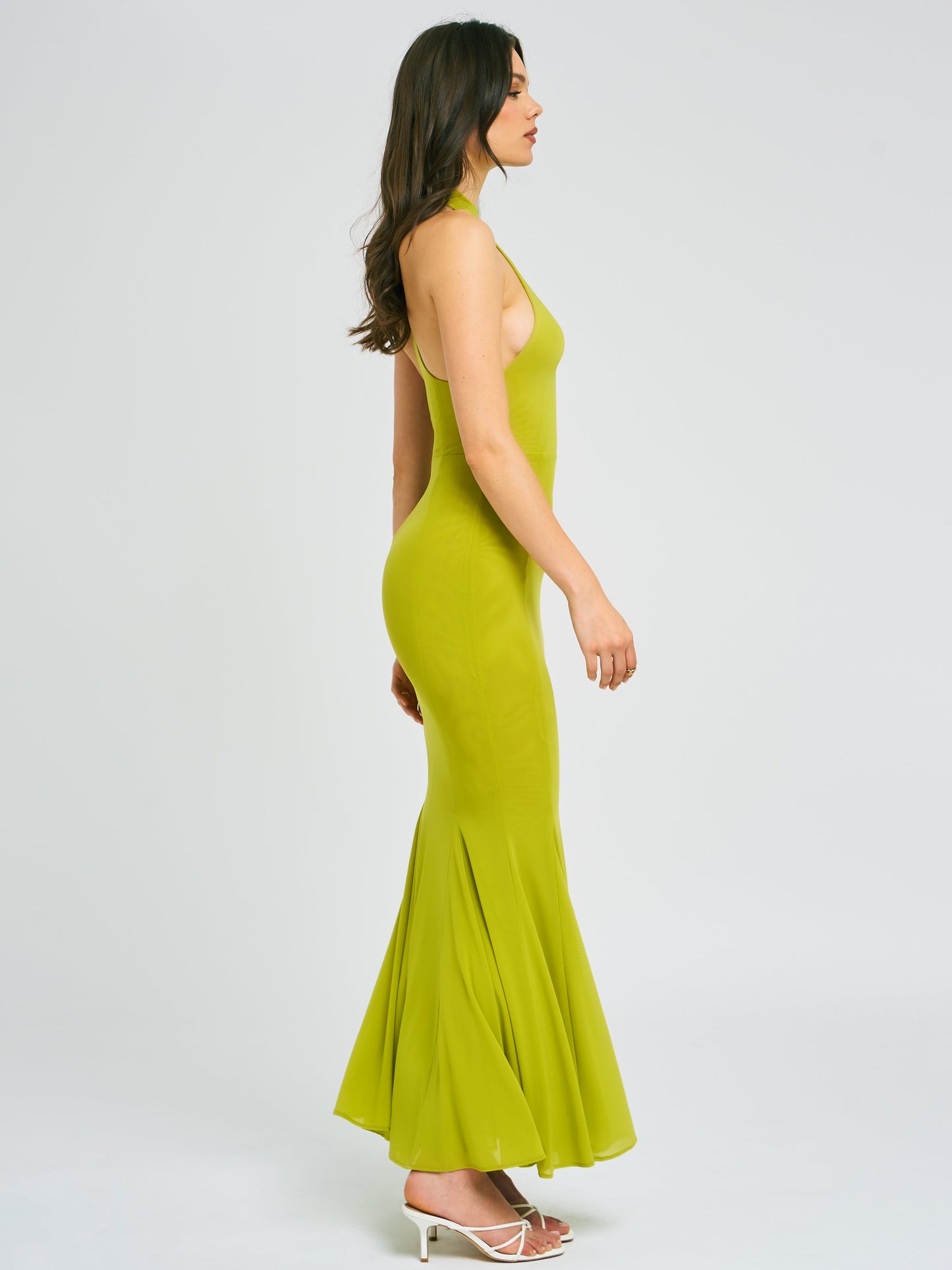 Irene Olive Green Mesh Turtleneck Dress - HOUSE OF SHE