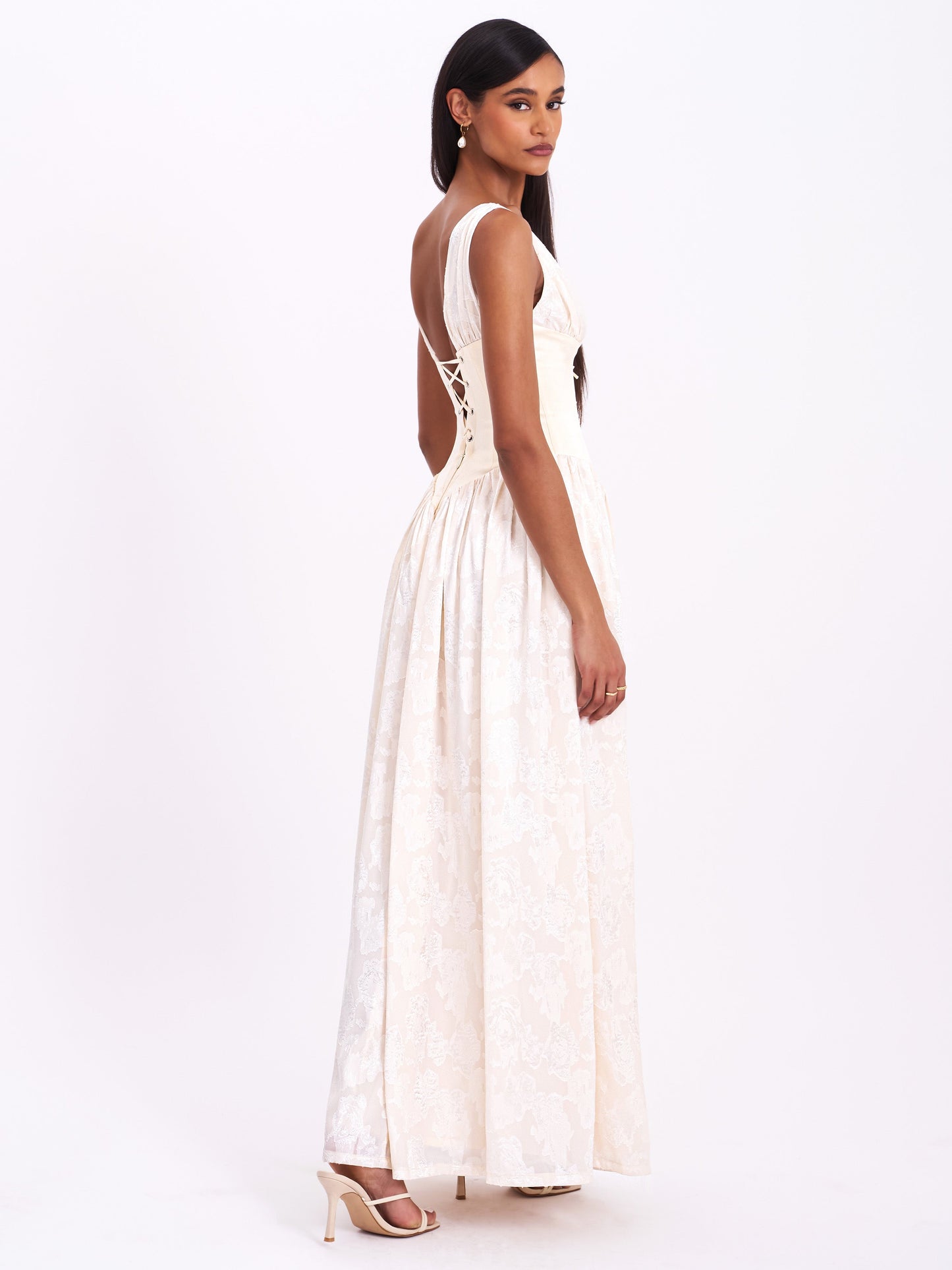Reina High Slit Jacquard Maxi Dress