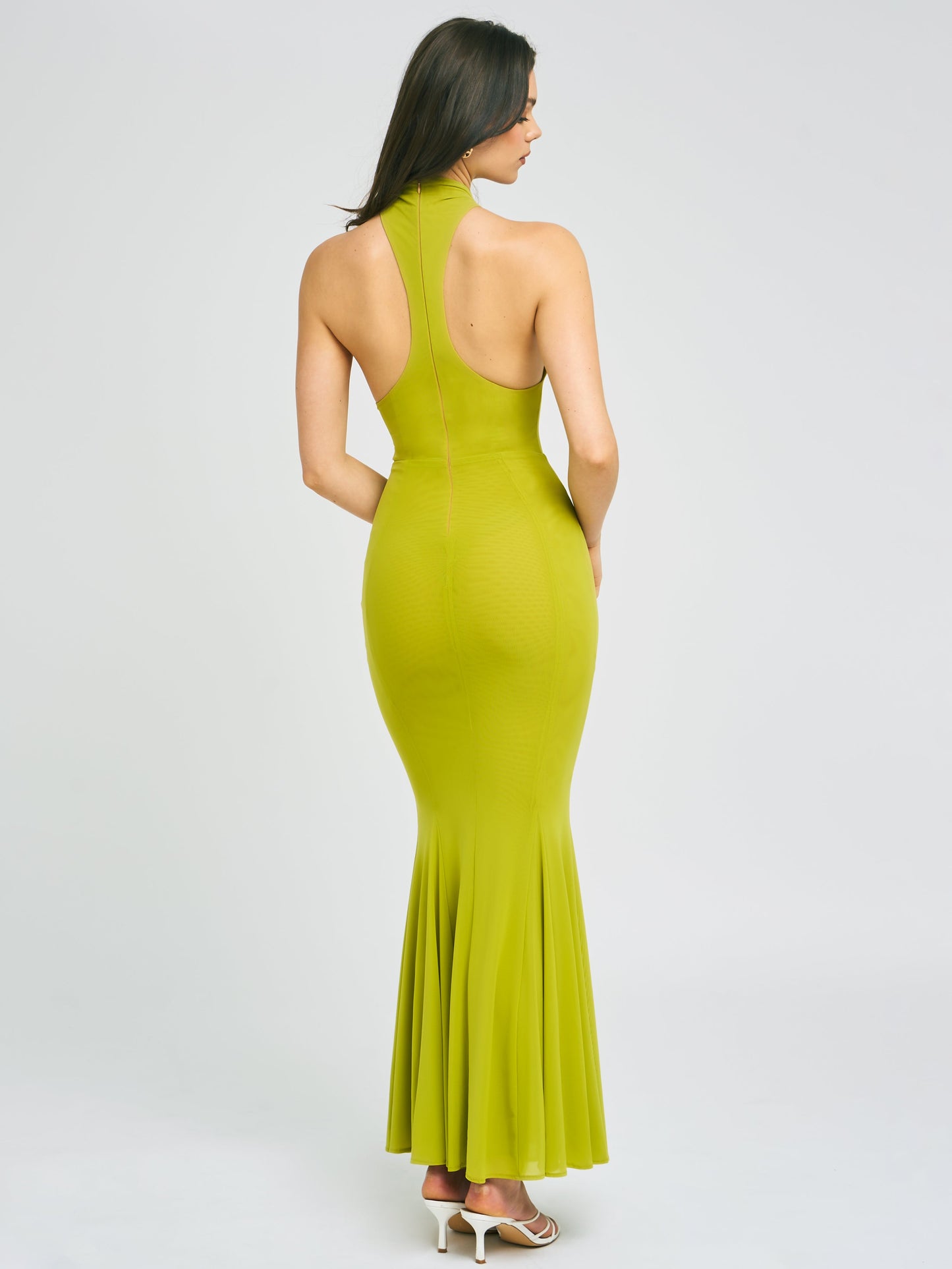 Irene Olive Green Mesh Turtleneck Dress - HOUSE OF SHE