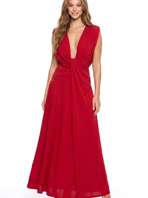 Plunge Twist-Front Open-Back Maxi Dress