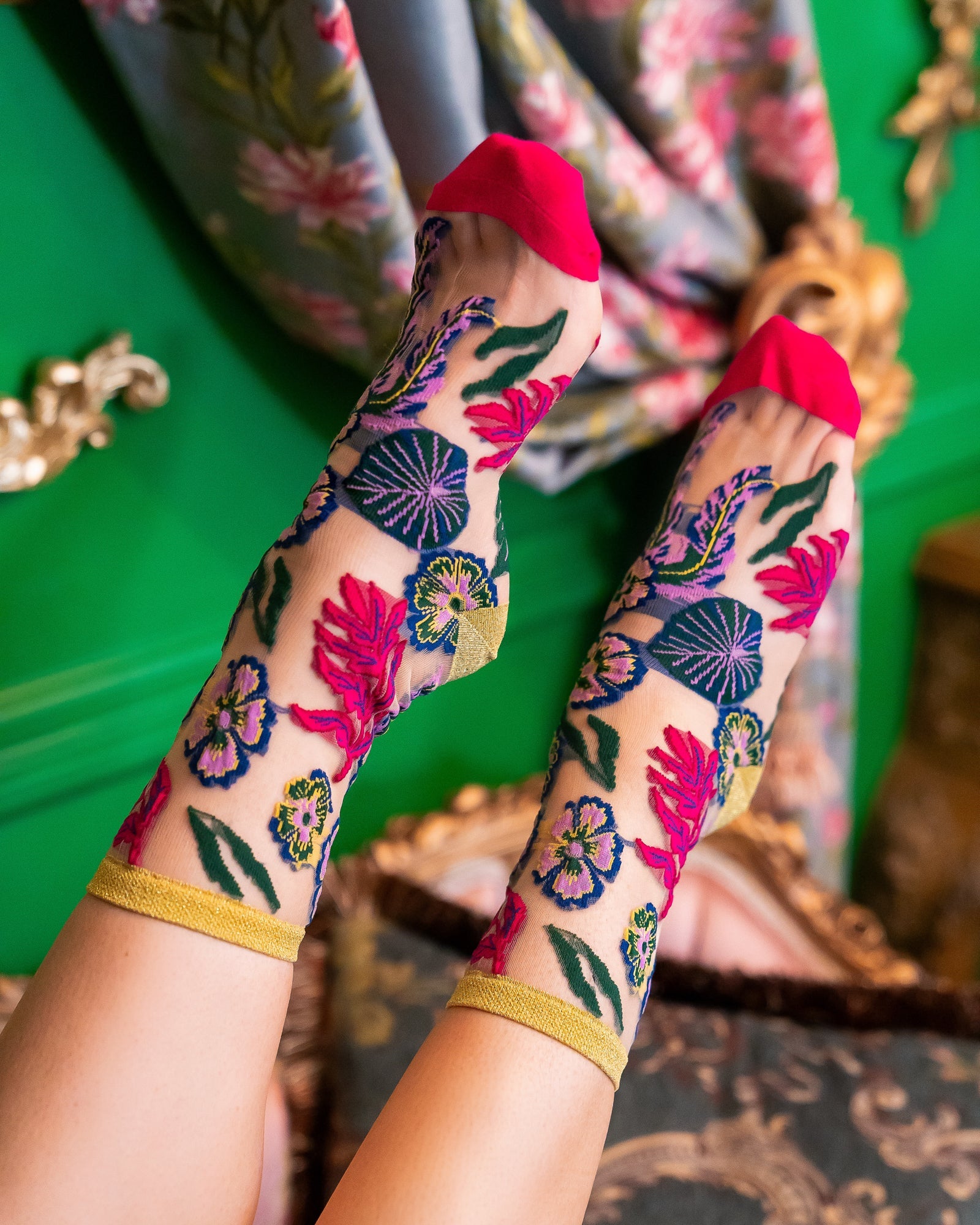 Festive Floral Sheer Crew Sock  HOUSE OF SHE