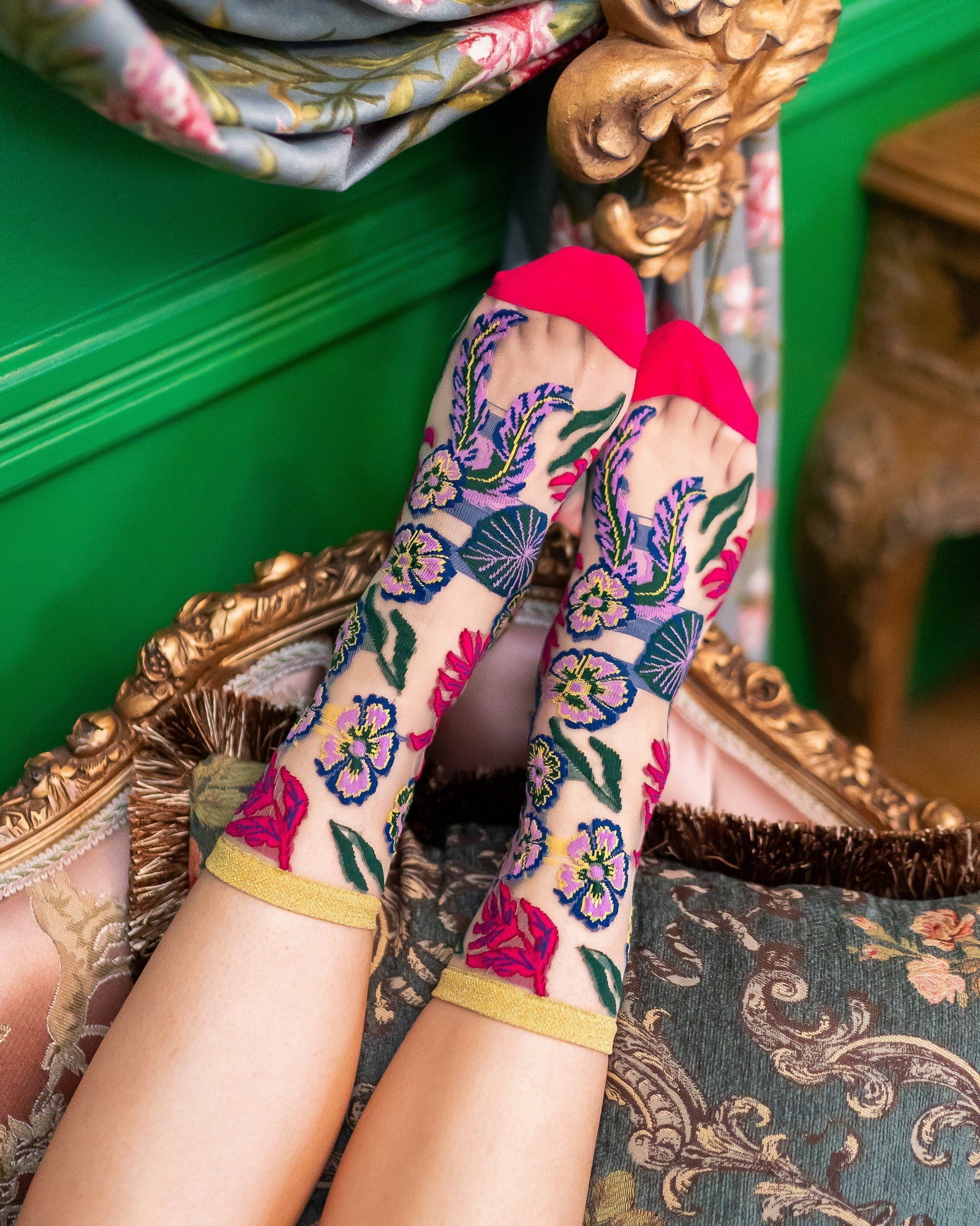 Festive Floral Sheer Crew Sock  HOUSE OF SHE