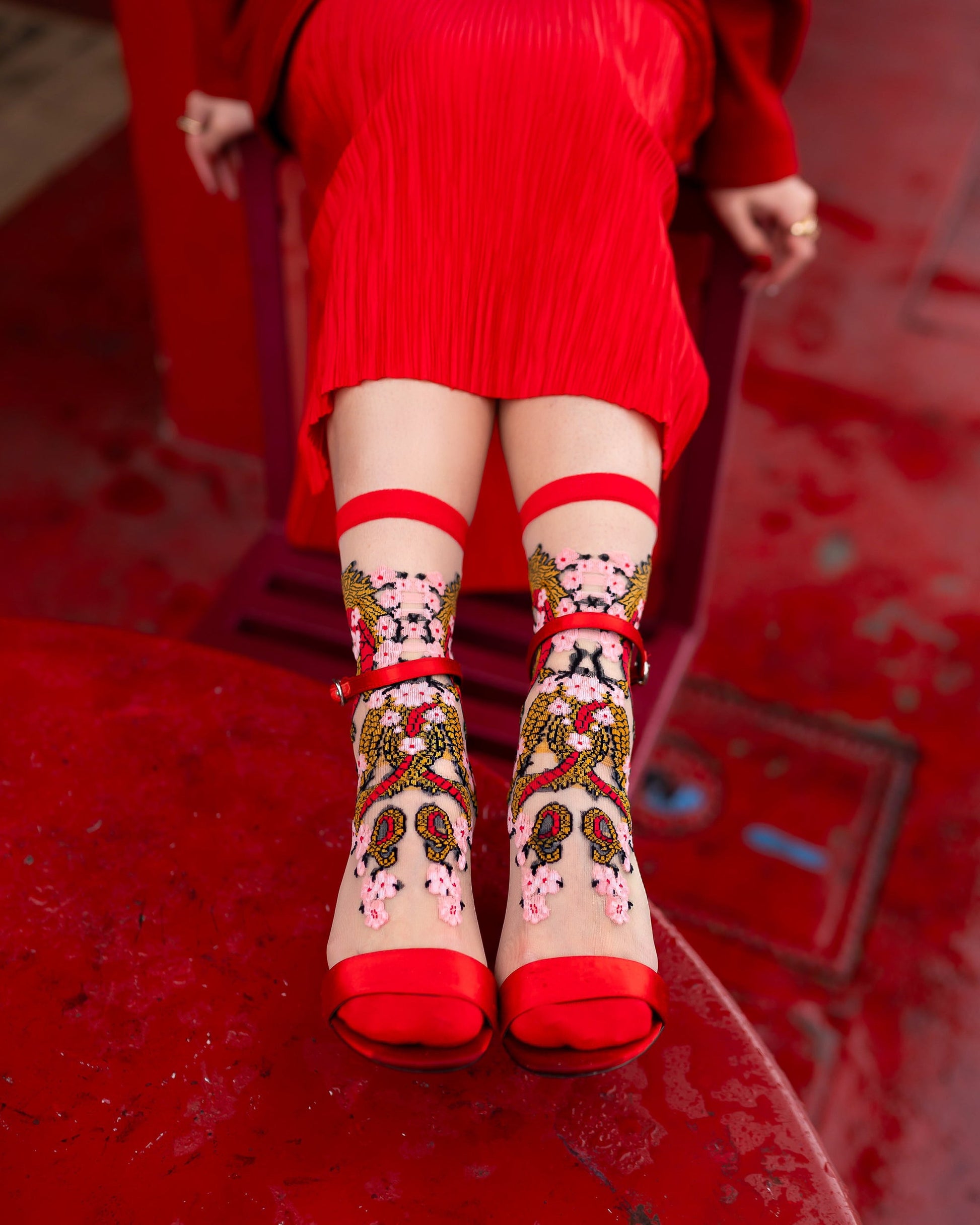 Lunar New Year of the Dragon Sheer Crew Sock  HOUSE OF SHE