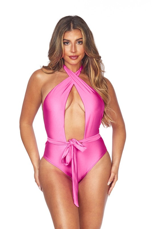 ONE PIECE CRISCROSS HALTER NECKLINE WITH WAIST WRA HOUSE OF SHE