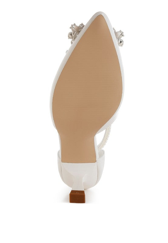 Onkana Diamante Brooch Kitten Heel Sandals - HOUSE OF SHE