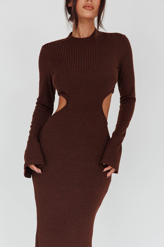 Long Sleeves with flared Cuffs Knit Maxi Dress HOUSE OF SHE