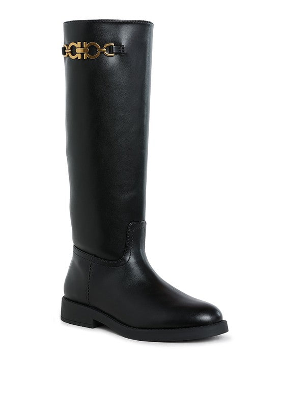 Kiang Metal Chain Link Detail Calf Boots HOUSE OF SHE