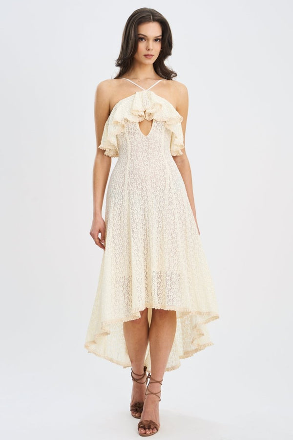 Idra Lace Trim Sleeveless Crochet Midi Trailing Dress