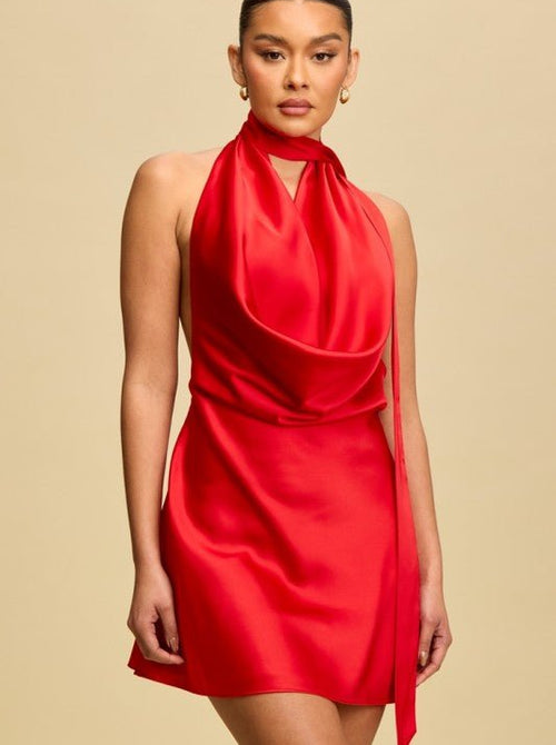 Leila Drape Satin Cowl Mini Dress