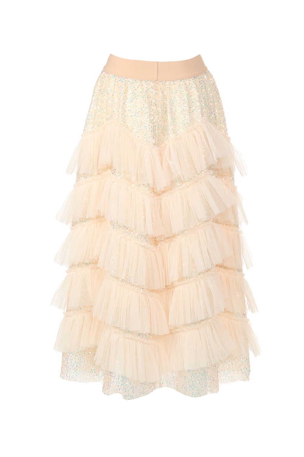 Ares Glitter Sequin Mesh Tiered Midi Skirt HOUSE OF SHE