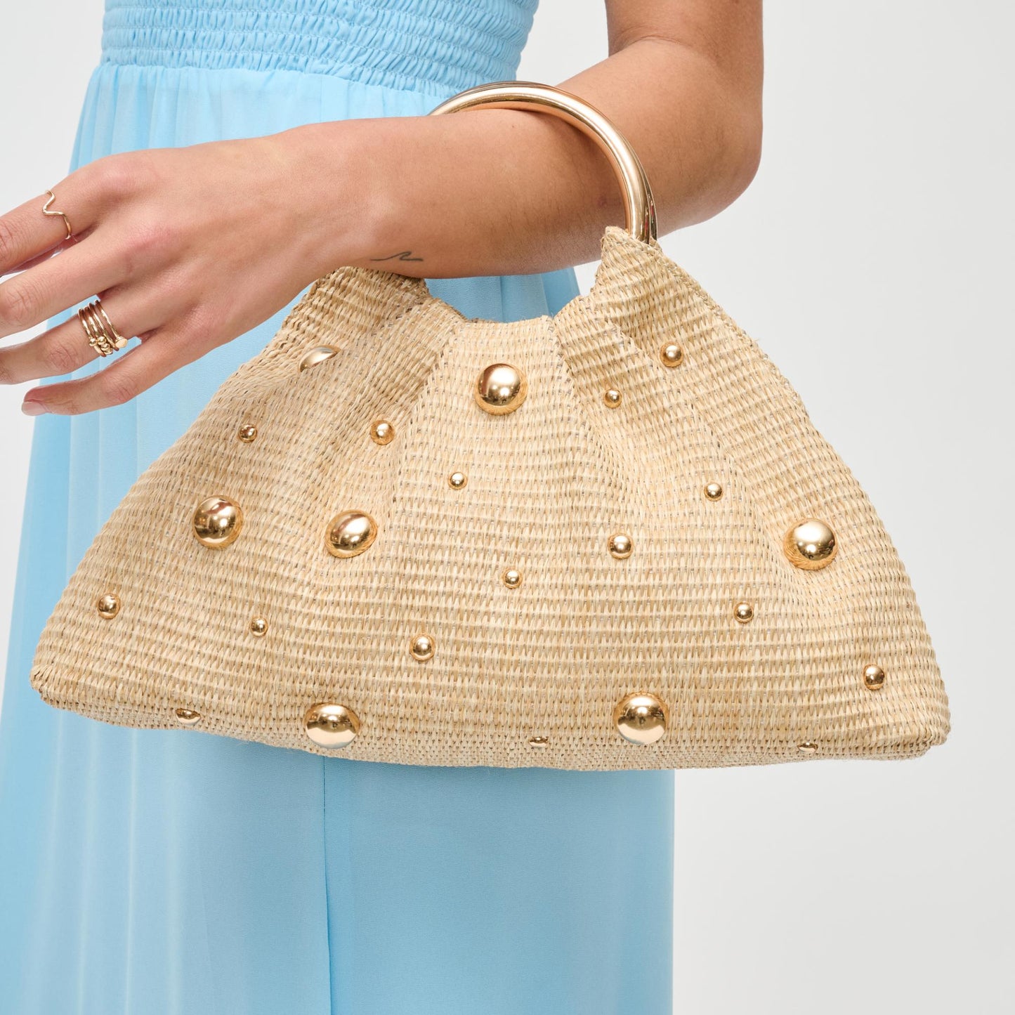 Harper Evening Natural Vegan Studded Bag - HOUSE OF SHE