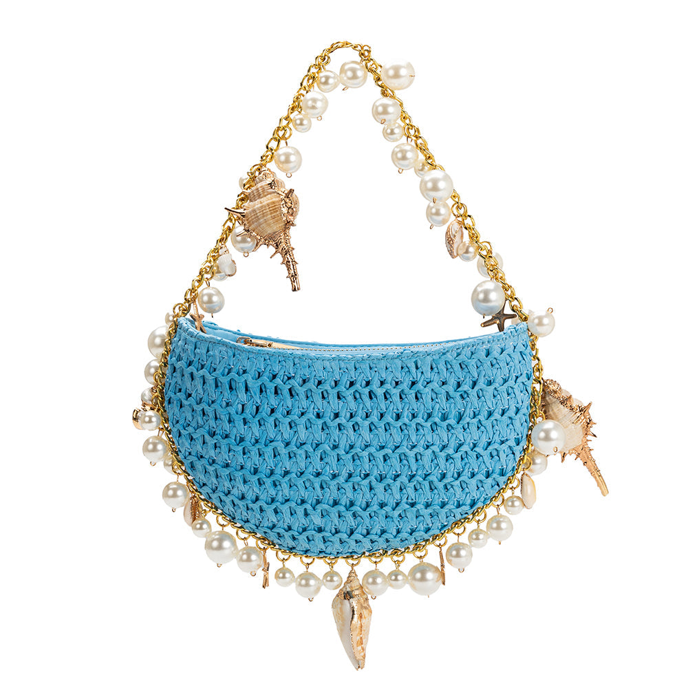 Isla Blue Small Straw Top Handle Bag HOUSE OF SHE
