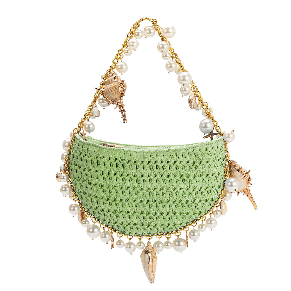 Isla Lime Small Straw Top Handle Bag HOUSE OF SHE