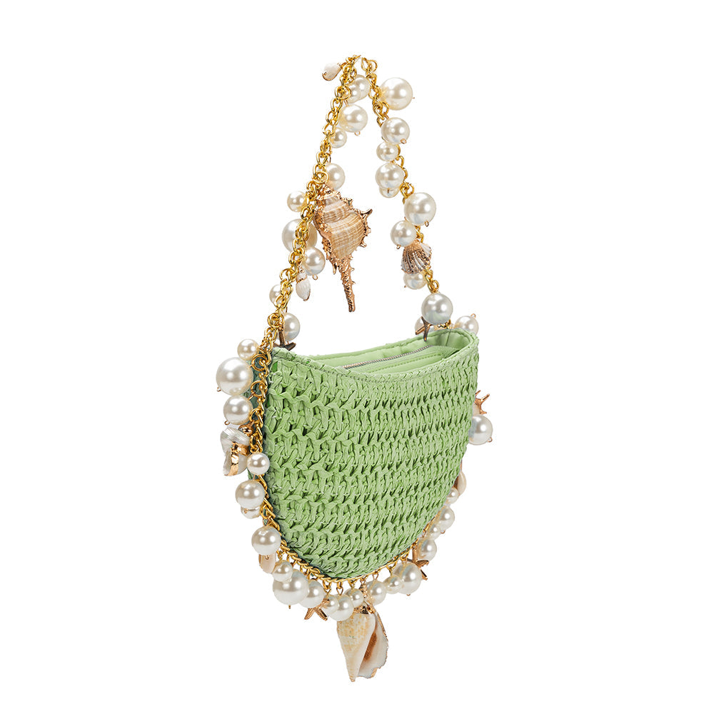 Isla Lime Small Straw Top Handle Bag HOUSE OF SHE