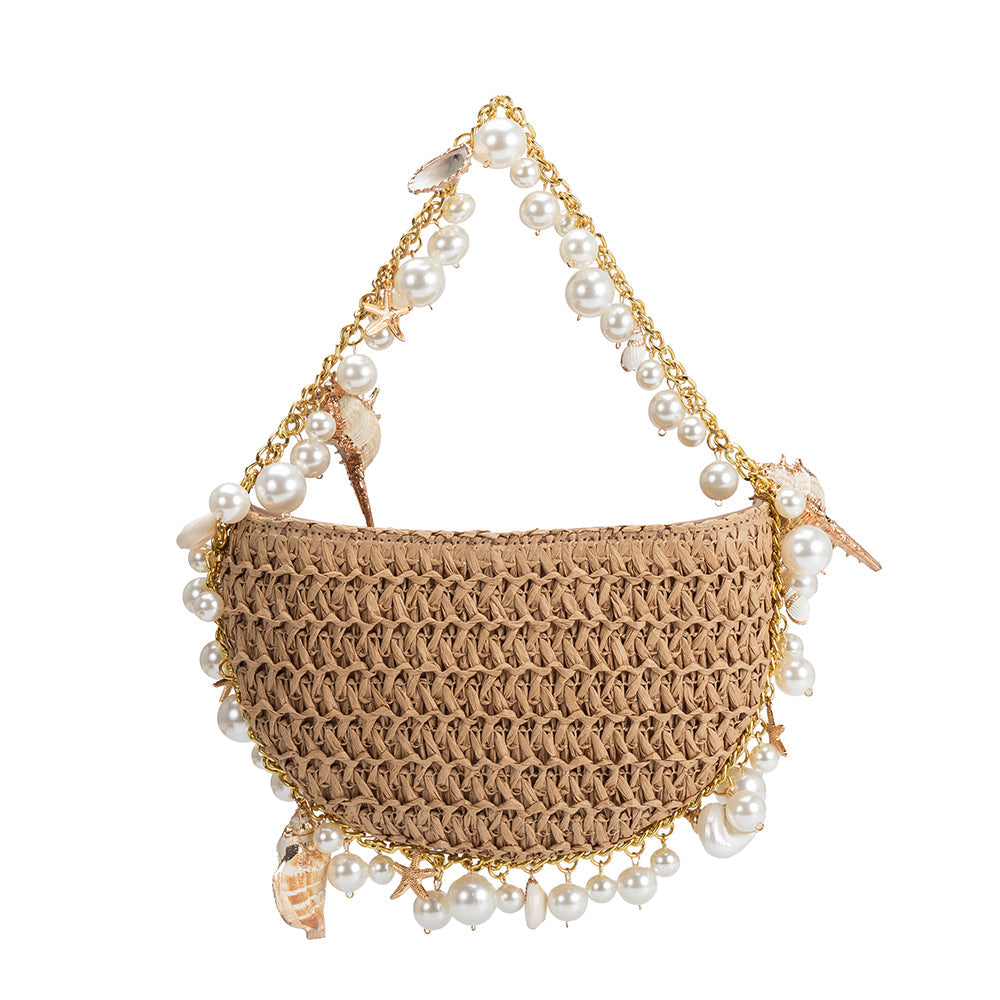 Isla Sand Small Straw Top Handle Bag HOUSE OF SHE