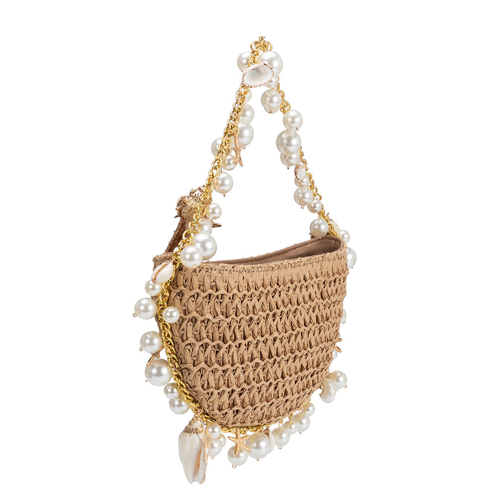 Isla Sand Small Straw Top Handle Bag HOUSE OF SHE
