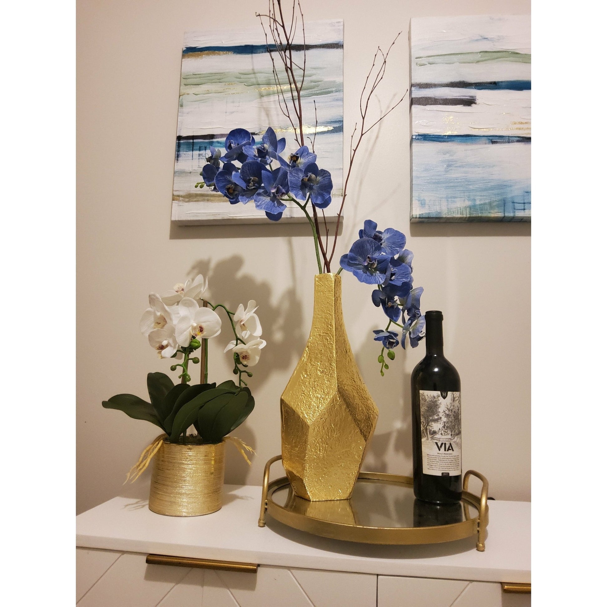 2 Branched White Orchid Plant in Matte Gold Pot - HOUSE OF SHE