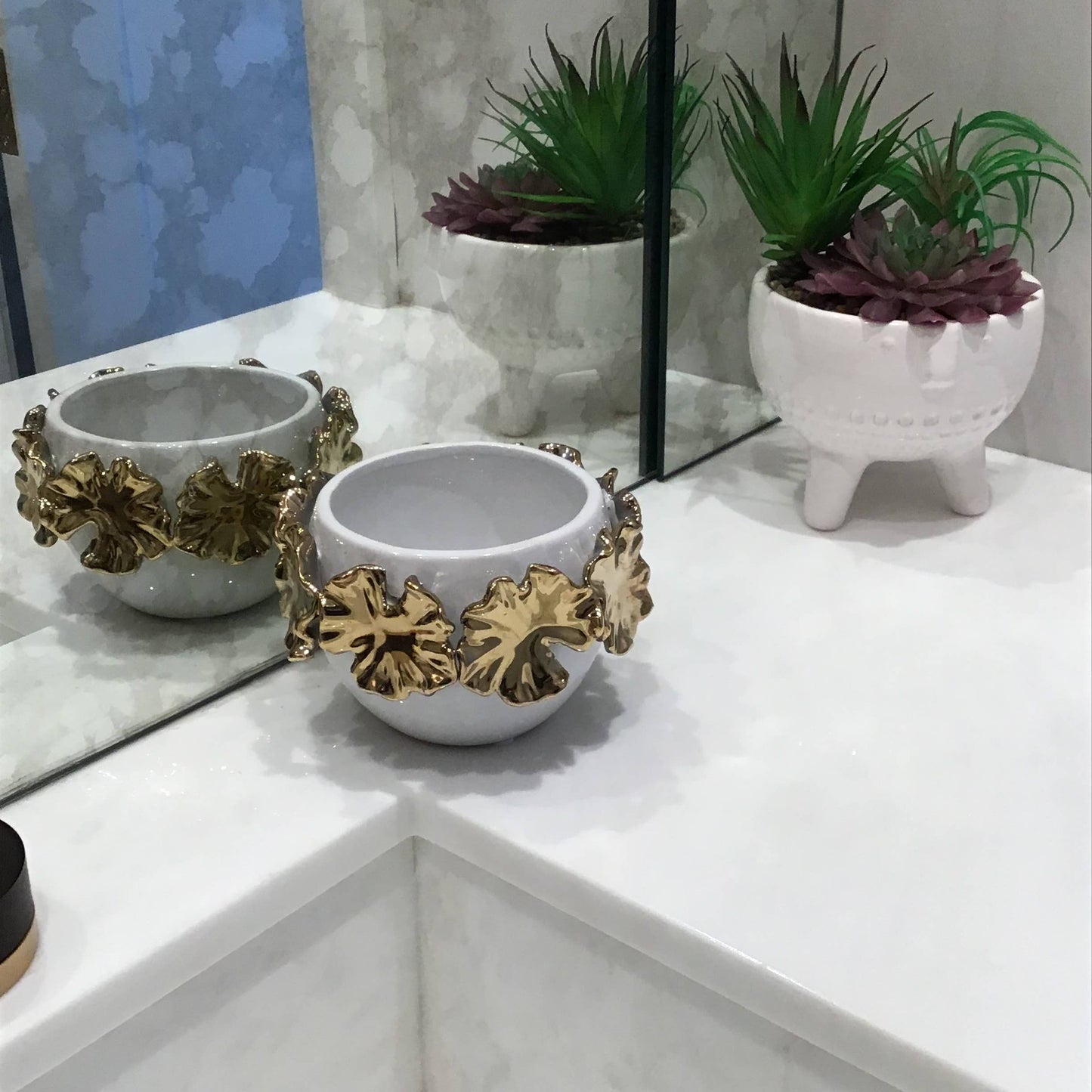 White Snack Bowl With Gold Floral Design