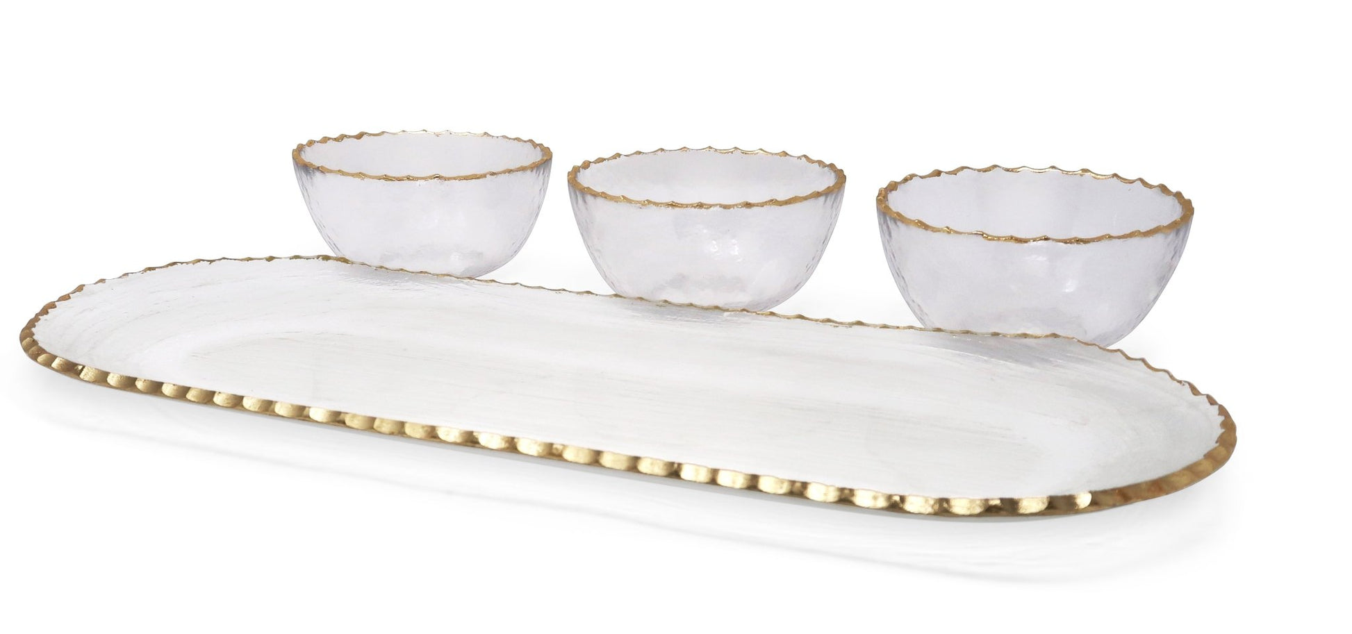 3 Bowl Serving Dish on Tray with Gold Rim - HOUSE OF SHE