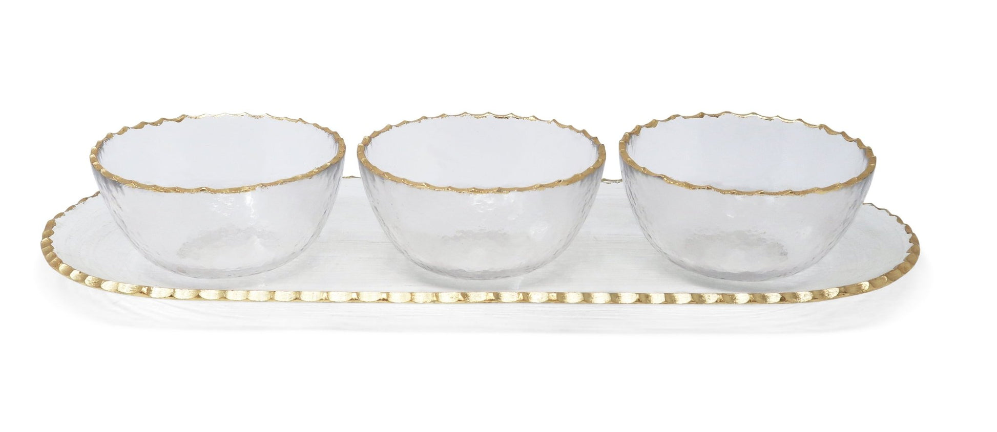 3 Bowl Serving Dish on Tray with Gold Rim - HOUSE OF SHE