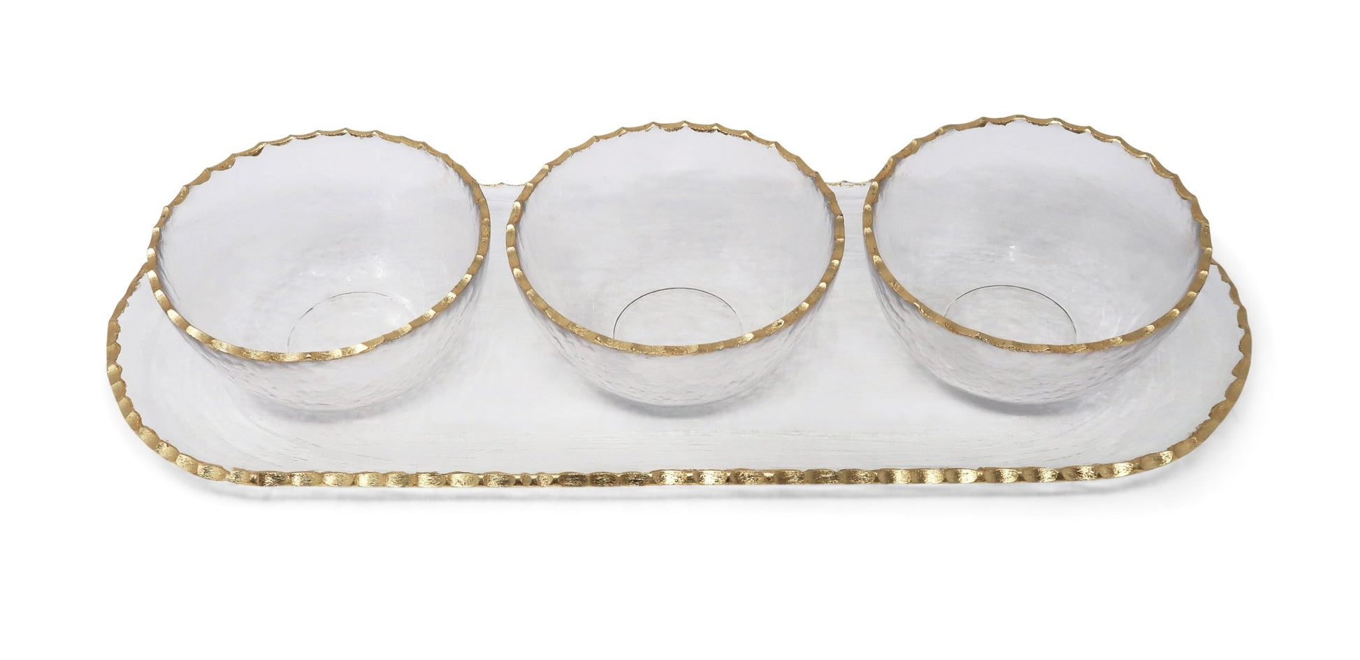 3 Bowl Serving Dish on Tray with Gold Rim - HOUSE OF SHE
