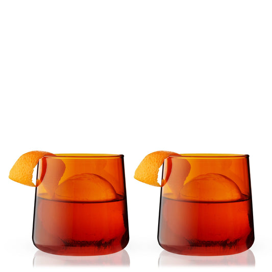 Aurora Amber Cocktail Tumblers, Set of 2 - HOUSE OF SHE