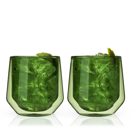 Aurora Double-Walled Tumblers in Green, Set of 2 - HOUSE OF SHE