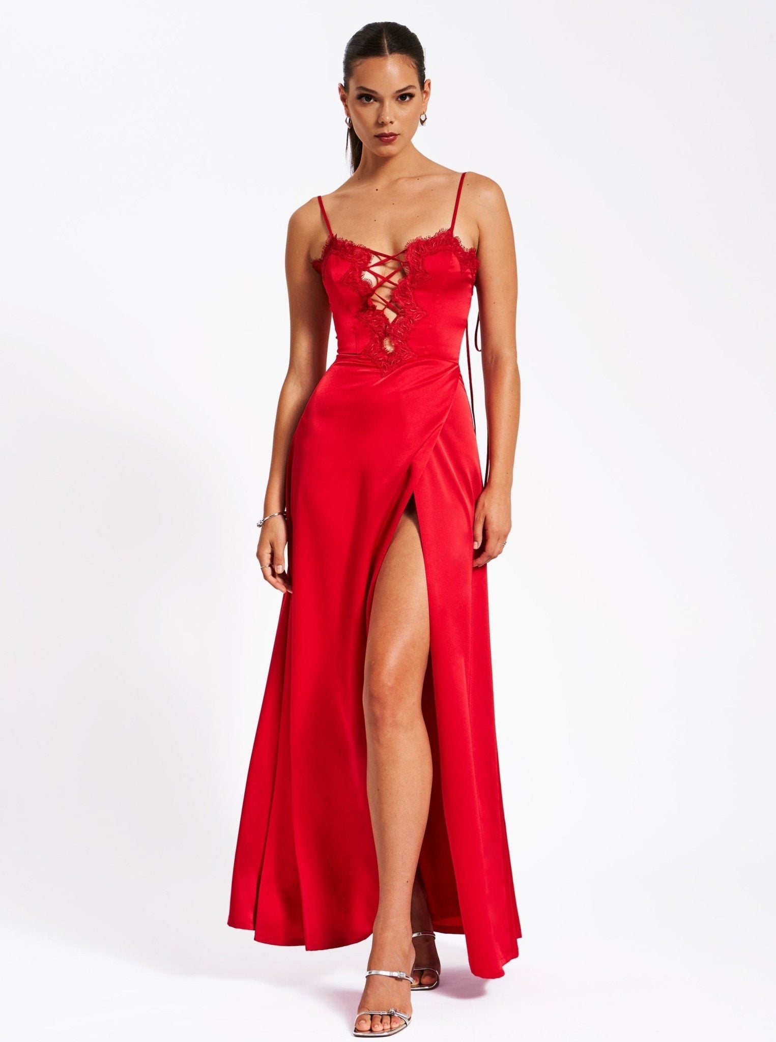 Bia Red Satin Dress - HOUSE OF SHE